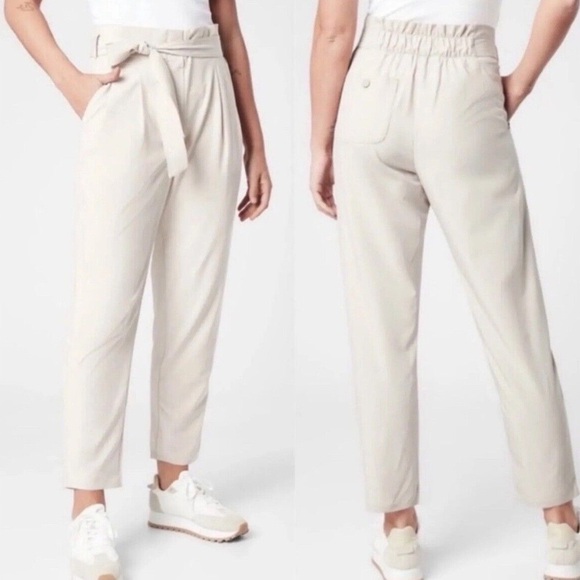 Athleta Pants - Athleta Skyline Belted Highwaist Pant II Size 00 XS Abalone Beige Work Travel 10